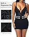 SHAPERIN Deep V Neck Faux Leather Mini Dress for Women Built-in Shapewear Plunge Bodycon Corset Party Dresses (Small,Black)