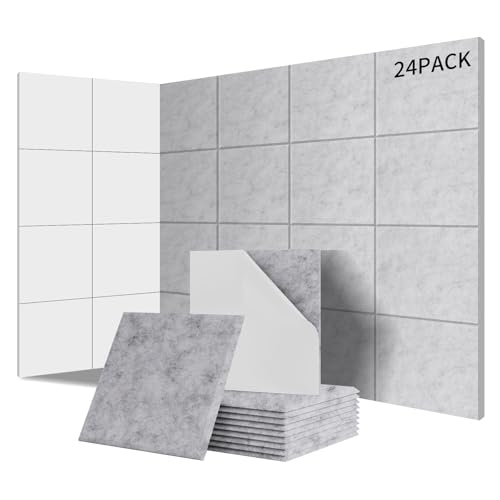 Sonuvia Lot de 24 panneaux acoustiques carrés autocollants I Isolation phonique efficace Couverture 2.16㎡ haute densité (230kg/m³) NRC 0.95 –Pour murs...