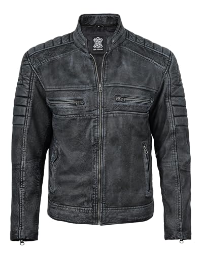 Image of fjackets Leather Jacket Men Real Lambskin - Cafe Racer Moto Style, Stand Collar Zip Up Jacket