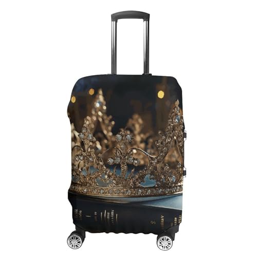 Crown Vintage Book Luggage Cover, Washable Elastic Suitcase Cover Protector Fit 18-32 Inch Luggage
