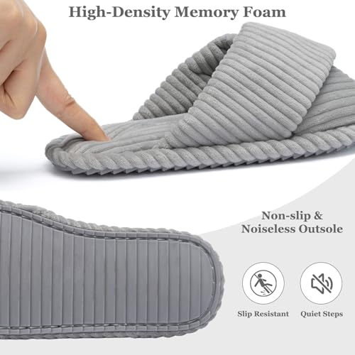 Image of GOEWY Slippers for Women Memory Foam House Bedroom Corduroy Crossbands Open Toe Slides Sandals Shoes Comfy Trendy Gift for womens Anti-Skid sole