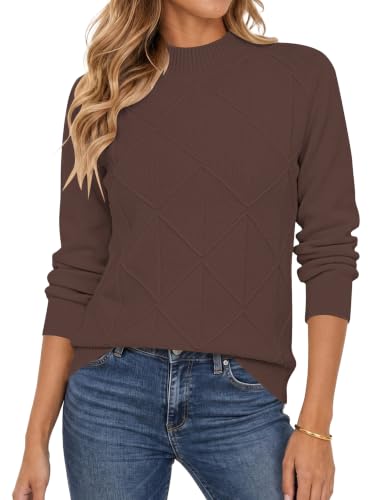 Sweaters for Women Mock Neck Long Sleeve Ribbed 9 sweaters for women - chocolate