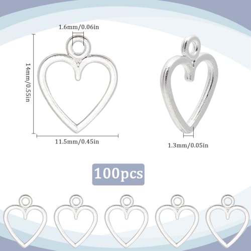 SUNNYCLUE 1 Box 100Pcs Hollow Heart Charm Silver Metal Love Charms Bulk Tibetan Alloy Circle Hearts Charms for Jewellery Making Charms Supplies DIY Crafting Necklace Bracelet Earring Anklets Beginners - Image 3