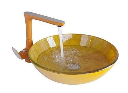 Lavabo en verre peint à la main avec robinet mitigeur pivotant pour salle de bain