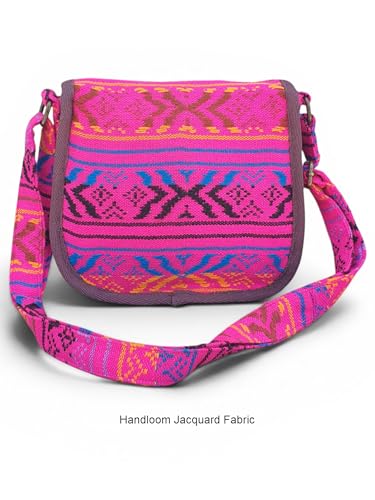 Image of The House of tara Ethnic Handloom Crossbody Sling Bag | Embellished with Tassels and Trims. Flap Closure Snap Button | Multicolour Crossbody Bag for Women | Handmade | Elegant Design