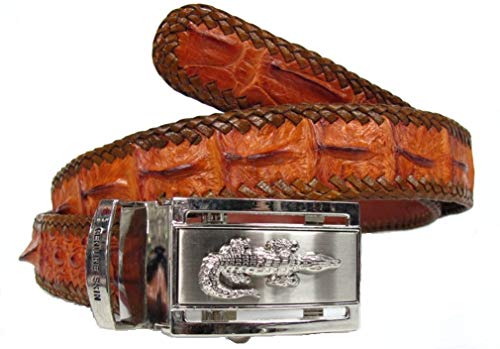 Genuine Real Backbone Crocodile Skin Leather Men's Knit Edges Brown Belt 48