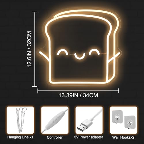 Image of Toast Bread Neon Signs, Bread Shop Decor, For Bakery Shop Business Kitchen Light up Sign Baking Food Neon Lights, Dessert Shop Cafe Restaurant, Bar Restaurant Music Concert Man Cave Game