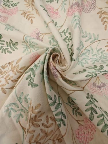 Tissu en lin épais crème à fleurs de vignes 147cm pour couture