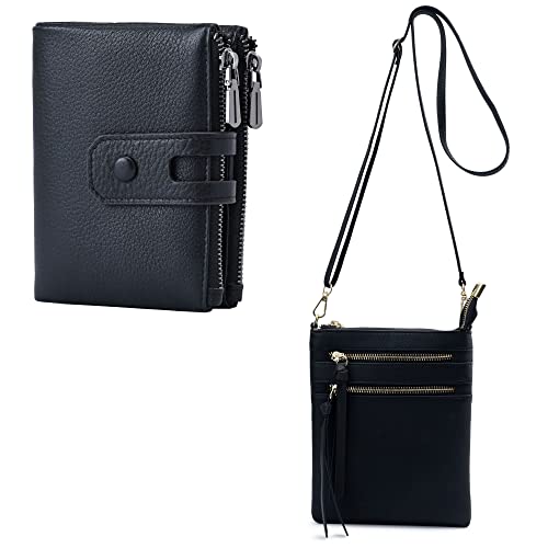 Bveyzi Small Soft Leather Wallet & Small Crossbody Purses for Women