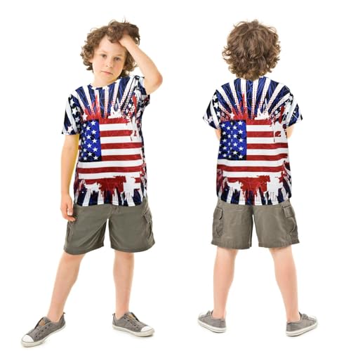 Image of Boys Tie Dye Shirts 3-12 Years Hippies Senior Crewneck Short Sleeve Rainbow Tee for Kids (US, Age, 6 Years, 8 Years, Flag)