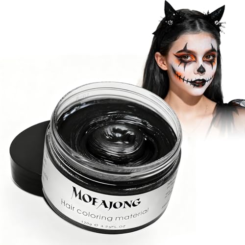 VOLLUCK Temporary Hair Clay Pomades 4.23 oz Natural Hair Dye Material Disposable Hair Styling Clay Ash for Cosplay. Halloween Party (Jet Black)