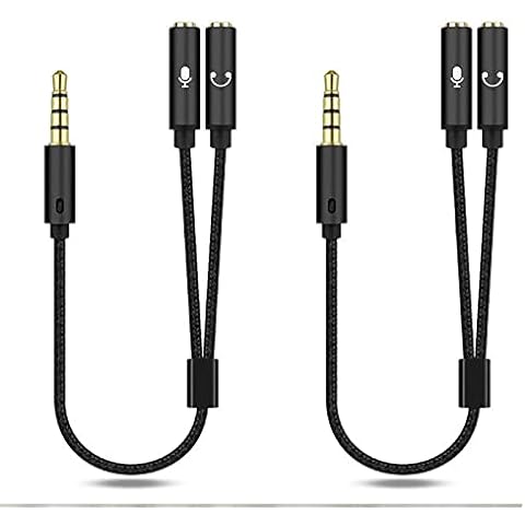 RonFin 2 Pack Headphone Splitter 3.5mm Headphone Mic Stereo Y Splitter 3.5mm TRRS Male to Two 3.5mm TRS Female Combo Audio Adapter for PS4, Xbox, Phone, PC, Tablet, Laptop, Gaming Headset (Black) Cover
