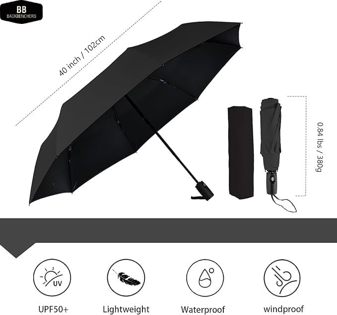 41q6o-NTpxL BB BACKBENCHERS Portable Auto Travel Umbrella - Windproof for Rain, Strong for Wind, Auto Open/Close Button, Perfect Car Umbrella for Men & Women, 1pcs
