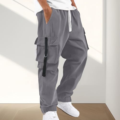 Men's Corduroy Cargo Pants Outdoor Streetwear Utility Joggers with Multiple Pockets Drawstring Waist Comfortable3