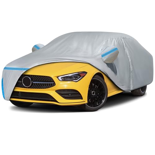 Image of Car Cover for 2013-2025 Mercedes-Benz CLA 180 200 220 250 AMG 35 45 /CLA-Class, Waterproof Custom-fit Sun Rain UV Dust Snow Protection Outdoor CLA Full Car Cover with Door Zipper and Cotton Lining-Gray