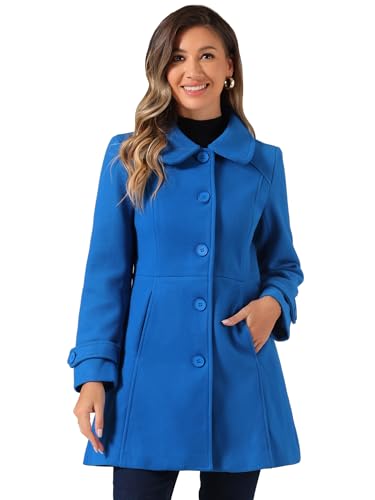 Allegra K Damenmantel mit Peter-Pan-Kragen, für Herbst und Winter, elegant, einreihig, lang, Königsblau, M