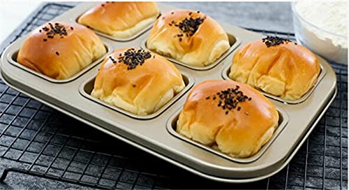 Zollyss Non-Stick Square Baking Pan – 6-Cavity Carbon Steel Mold For Bread, Cakes, & Tarts (10.43x7.32x1.06in)