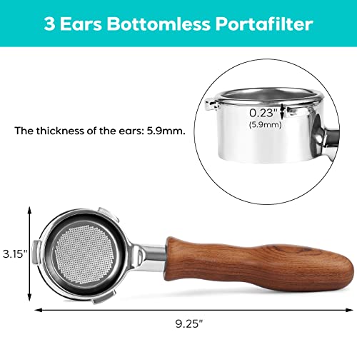 58mm Bottomless Portafilter, 3 Ears Professional Espresso Portafilter with Filter Basket and Puck Screen, Compatible with CASABREWS 5700 Series, 4700Gense and ULTRA