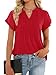 Funlingo Womens Tops Dressy Casual 2026 Short Petal Sleeve Tunic Blouses Spring V Neck Loose Flowy Dress Shirt Elegant Clothes Red 2XL