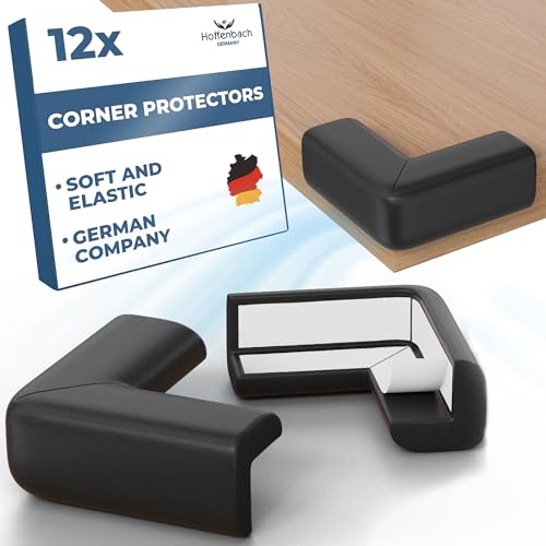 Hoffenbach 12x Baby Corner Protectors Soft Foam Edge Guard for Kids Self-Adhesive Bumpers for Child Safety Furniture Desks Tables Safe & Durable Black