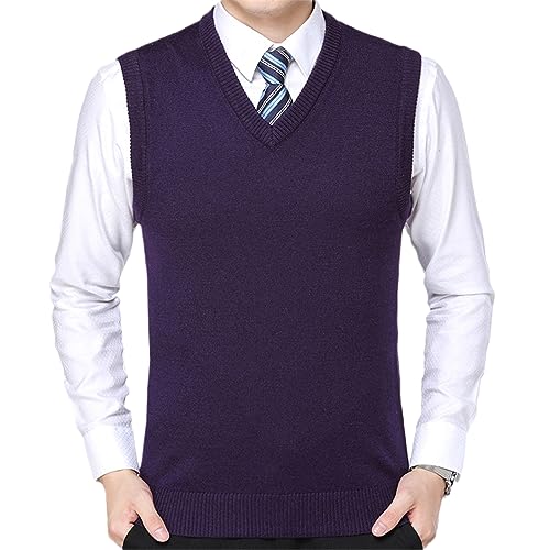 2023 Men's Sweater Vest Solid Color Wool Warm Pullover V Neck Sleeveless Vest - Main Image