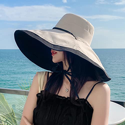 Image of HUAMULAN Women Sun Hat Summer Bucket Beach Boonie Cotton Cap Wide Brim UPF 50