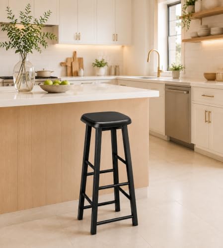 Image of 69170 Classic Square Breakfast Stool with Rounded Edges /Kitchen Counter Bar Stool with Metal seat and Black Frame /High Stool for Cafe, Home and Office - Black