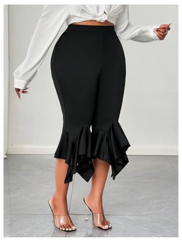 Women's Plus Size Ruffle Capris Pants High Waisted Skinny Asymmetrical Flared Leggings2