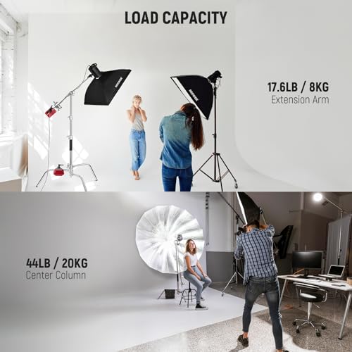 Image of NEEWER Pro 100% Stainless Steel Heavy Duty C Stand with Boom Arm, Max Height 68 inch /172cm Photography Light Stand with 2.7ft /83cm Holding Arm, 2 Grip Head for Studio Monolight, Softbox, Reflector, SC172 | Max Height 68 inch /172cm, Photography Light Stand, 2.7ft /83cm Holding Arm, 2 Grip Head for Studio Monolight, Softbox, Reflector