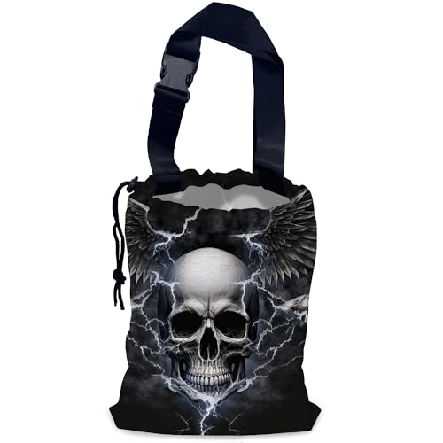 Image of Skull Lightning Car Garbage Bag,Waterproof Small Car Trash Bag Hanging Back of Seat,Drawstring Hanging Car Trash Bag with Adjustable Buckle for Car Accessories
