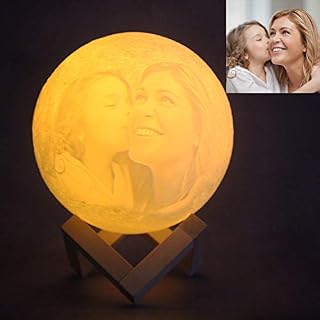 ACED Mothers Day Gifts Personalised Gifts for Mum Kids Girlfriend Personalized Moon Lamp with Photo Text 3D Printing 16 Colours Wooden Stand & Remote/Touch Control (15 cm, Small)