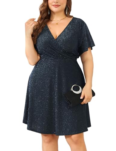 Image of ZOMVA 2025 Plus Size 0X-4X Sparkly Glitter Wrap V Neck A Line Mini Dress Sparkle Sequin Sexy Dresses Cocktail Party Club