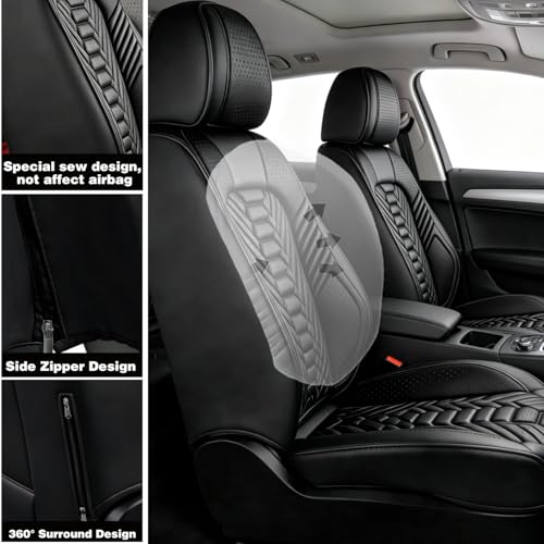 Image of Foneso Car Seat Covers for Dodge Ram Full Set | Fits for 2009-2026 Ram 1500 /2500 /3500 Crew Quad Regular Cab,Heavy Duty Protection Pickup Cushions with Split Flat Bench 40 /60