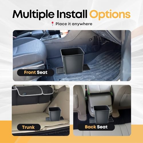 Image of Car Trash Can for Vehicles Leakproof Compact Garbage Bin w /Stability Flap, Anti-Slip Base, Portable Trash Holder for Cars, Trucks, SUVs, Minivans (Gray, Small)