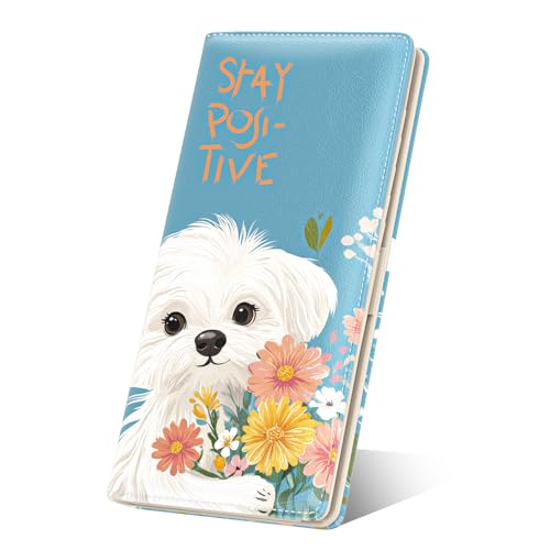 Image of Nipichsha Womens Wallet, RFID Slim Wallets for Women, Thin Ladies Credit Card Holder Purse, Cute Leather Bifold Clutch Billfold with 11 Card Slots & ID Window, Flowers Dog