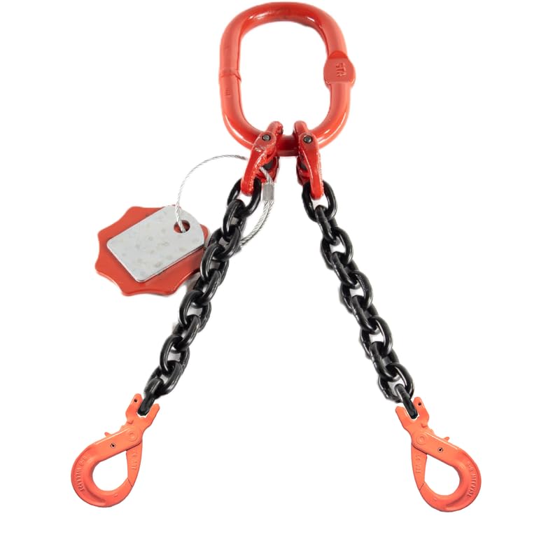 Élingue à Chaîne 2 Brins 6mm x 2m avec Crochets à Chape Autobloquant - Chaîne de Levage Galvanisée et Robuste Qualité 8 - Élingue de Levage pour Grues et Charges Lourdes