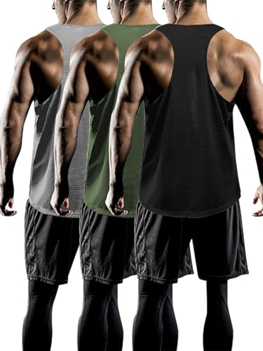 Tank Tops Men Y-Back Muscle 3 Pack Dry Fit Sleeveless Workout Tank Tops for Men Mesh Material Running Gym - Main Image
