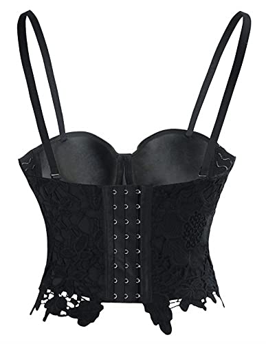 KUOSE Damen Punk Blumenspitze Bustier Korsett Party Bralet Crop Top Schwarz – Bild 4