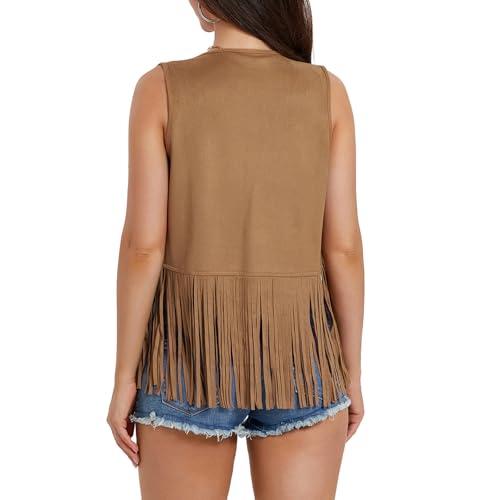 lisenraIn Women Western Fringe Vest 70s Cowgirl Hippie Tassel Sleeveless Outerwear Vest Cute Country Concert Outfit2