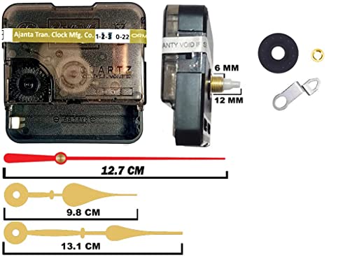 Image of YONOTA� Ajanja Mfg. Quartz Machine for Big Size Wall Clock,Battery Operated,Clock Movement Machine with Needles and Hook 12 MM (100% Made in India) (Gold,Red)