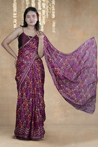 Image of MIRCHI FASHION Women Saree Floral Print Chiffon | Lightweight Festive Occasion Sari for Farewell and Functions with Unstitched Blouse Piece