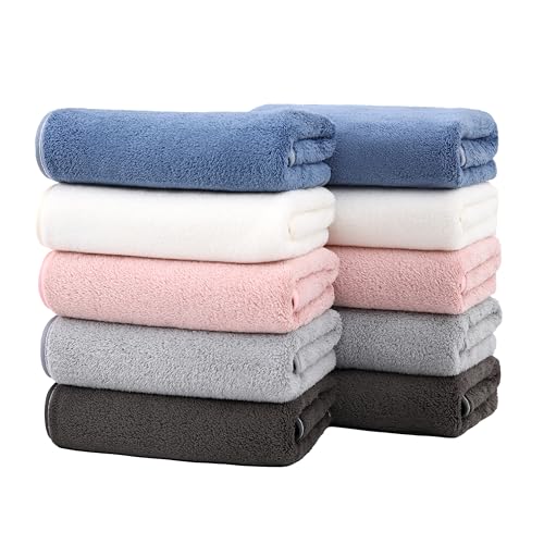 フェイスタオル 10枚セット マイクロファイバー タオル ホテル仕様 35X75cm ふわふわ 吸水 速乾 耐久性 家庭用 サロン ジム サウナ バス用品 業務用 (5色)