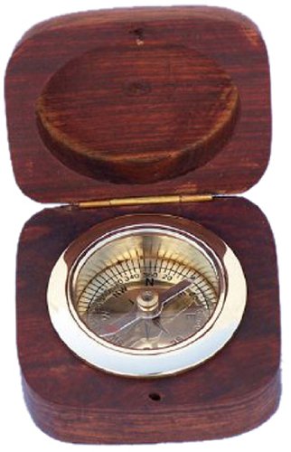 Hampton Nautical Boxed Desk Brass Compass with Rosewood Box, 3", Brass