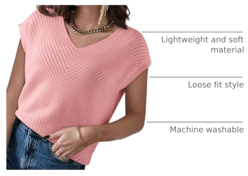 Image of Dokotoo Sweaters for Women 2026 Summer Eyelet Cap Sleeve Knitted Vest V Neck Business Casual Loose Pullover Tank Tops