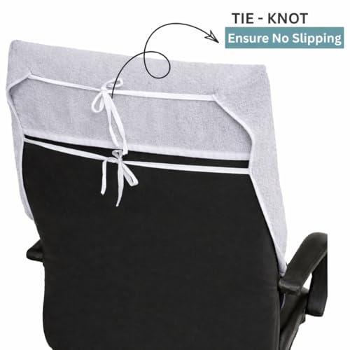 Image of Office Chair Towel | 500 GSM Towel with Tie Knot | Luxury Car Seat Towel Cover's | 100% Cotton Towel for Large Size | 70x140 CM | Pack of 2 - Light Grey