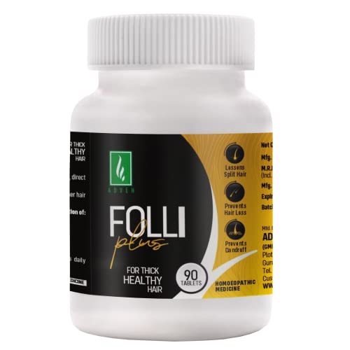 Image of Adven Folli Plus Tablets | For Hair Fall, Dandruff, Split Ends & Weak Roots | Supports Scalp Health & Hair Growth | 2 X 90 Tab