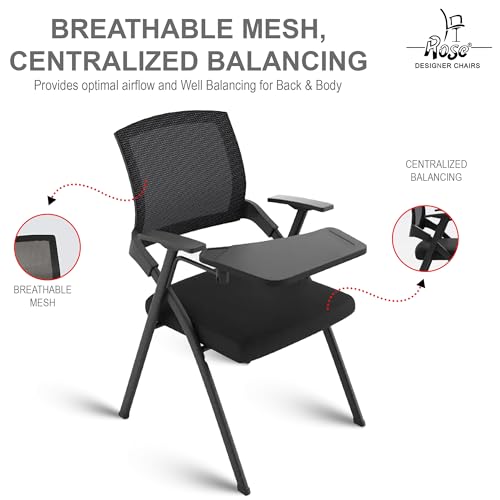 Image of ROSE Folding Study Chair with Cushion and Adjustable Writing Pad for All Age for Work from Home, Study, Tutorial, College, School, Classroom, Home, Office, Educational Centre (Fiber Black)