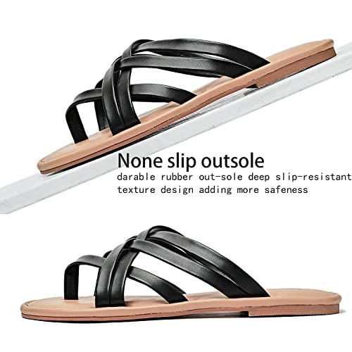 Image of Luoika Women's Wide Width Flat Sandals, Flip Flop Slides Sandal Casual Strapy Sandal Slip on Summer Beach Shoes for Women.