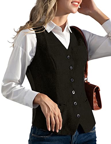 KANCY KOLE Womens Herringbone Tailored Collar Waistcoat Full Line