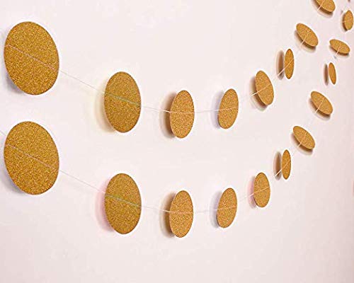 MerryNine Paper Garland, 5 Pack 50ft Glitter Paper Garland Circle Dots Hanging Decor, Paper Banner for Baby Shower, Birthday, Nursery Party Decor(Circle Polka Dots-Glitter Gold)
